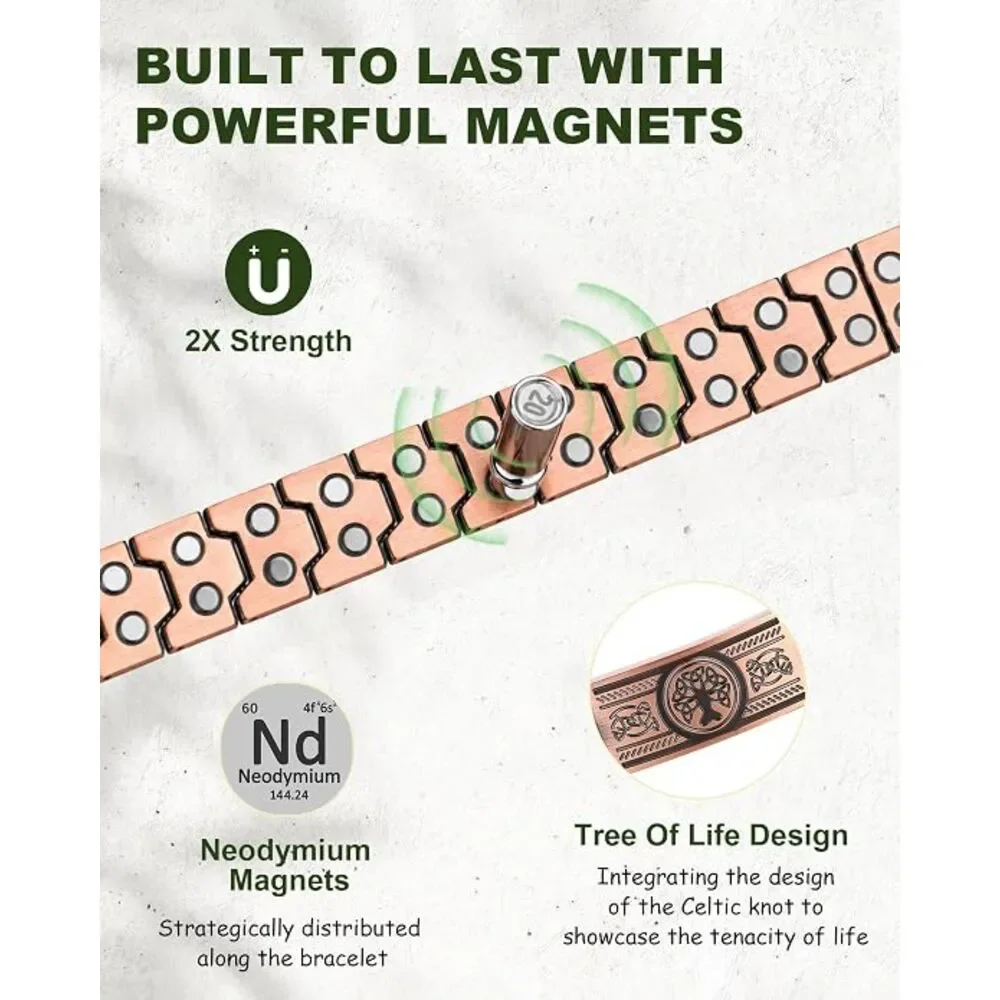Men's 99.99% Pure Copper Tree of Life Magnetic Bracelet Adjustable